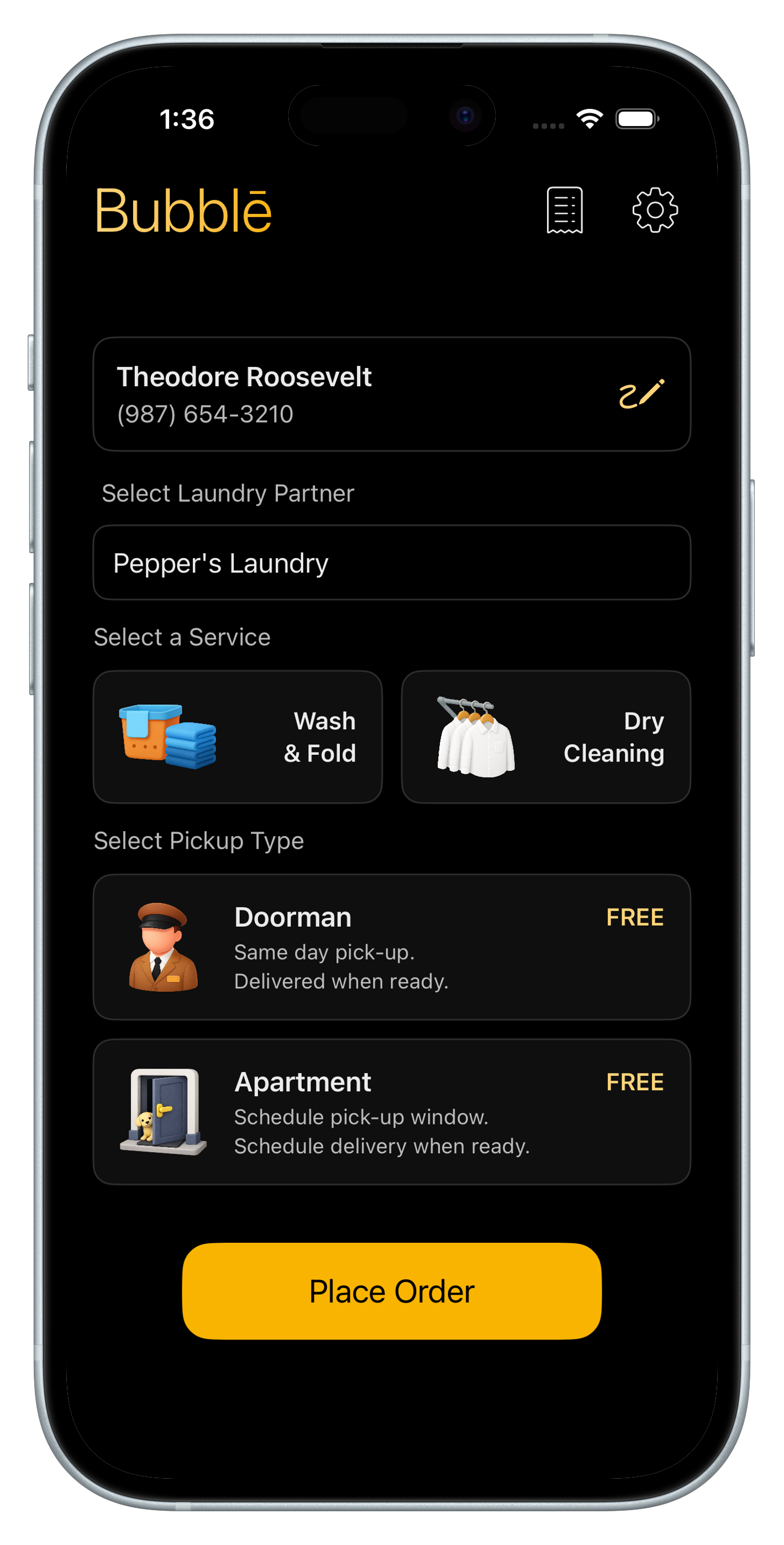 Bubblē iPhone app — schedule a pickup with your local cleaner