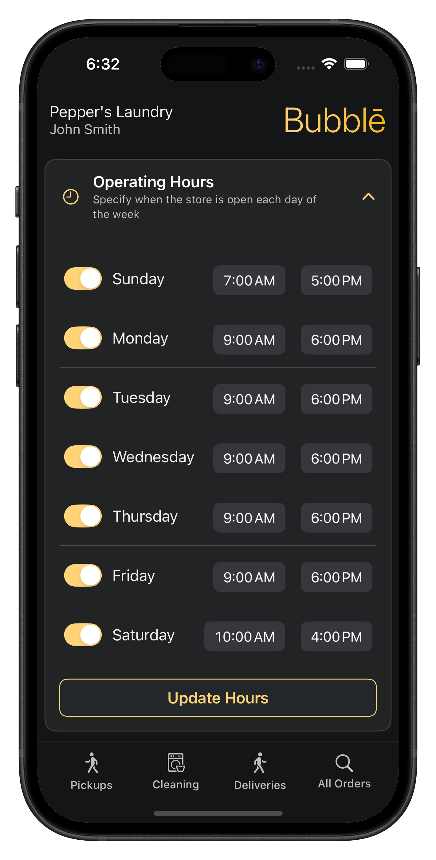 Operating hours settings