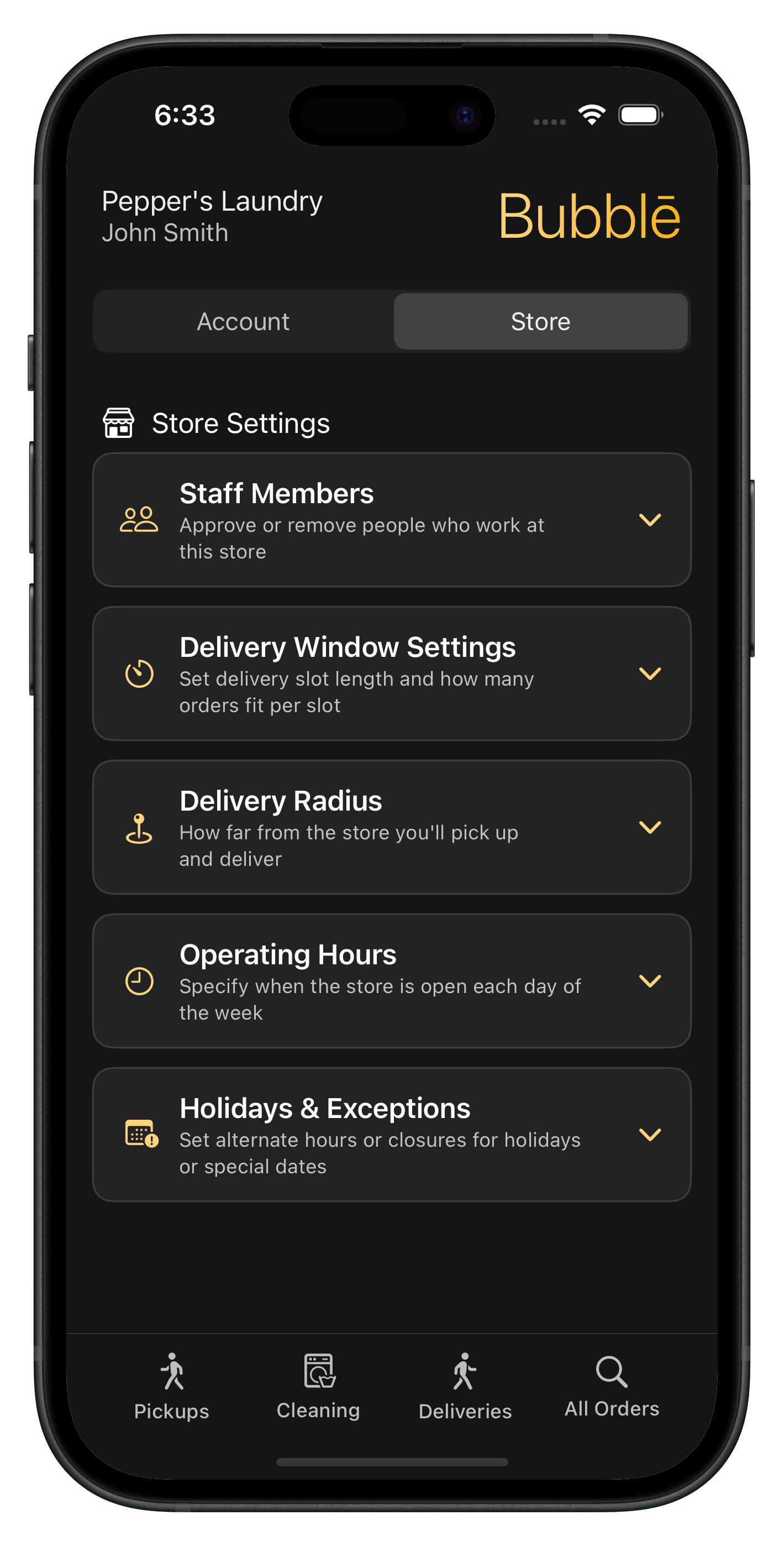 Store settings overview