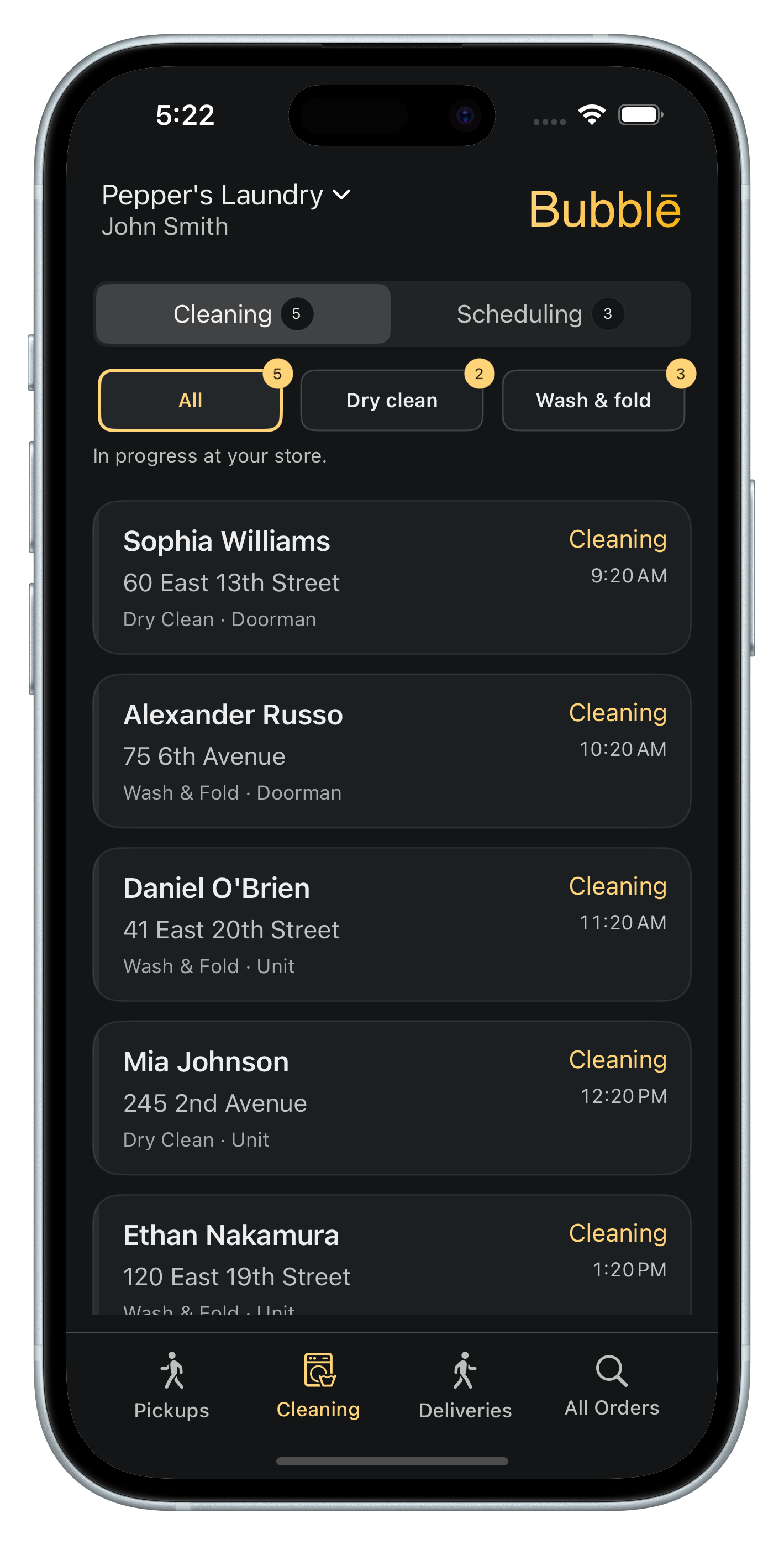 Cleaning view in Bubblē Vendor