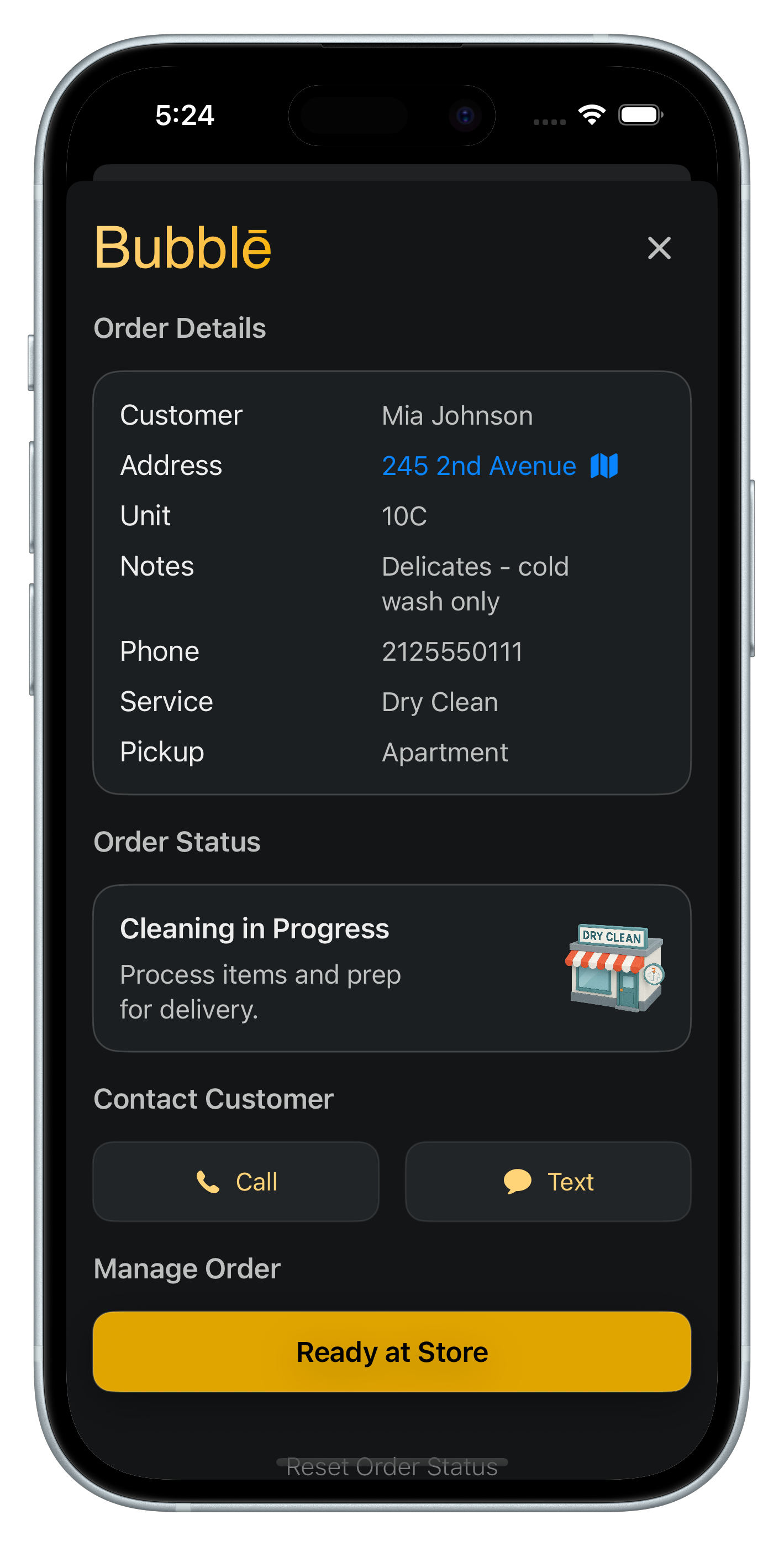 Order detail in Bubblē Vendor