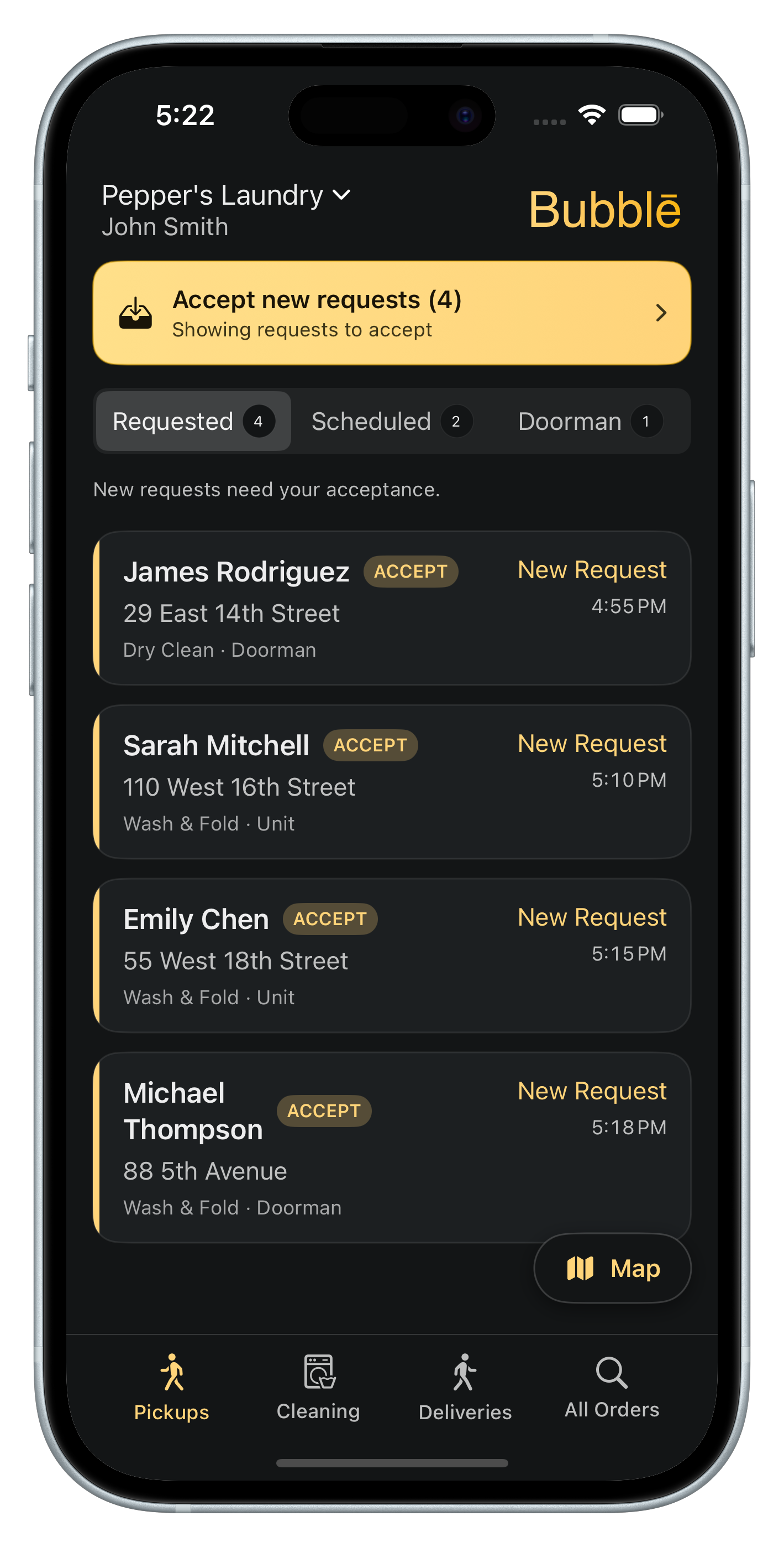 Pickups view in Bubblē Vendor