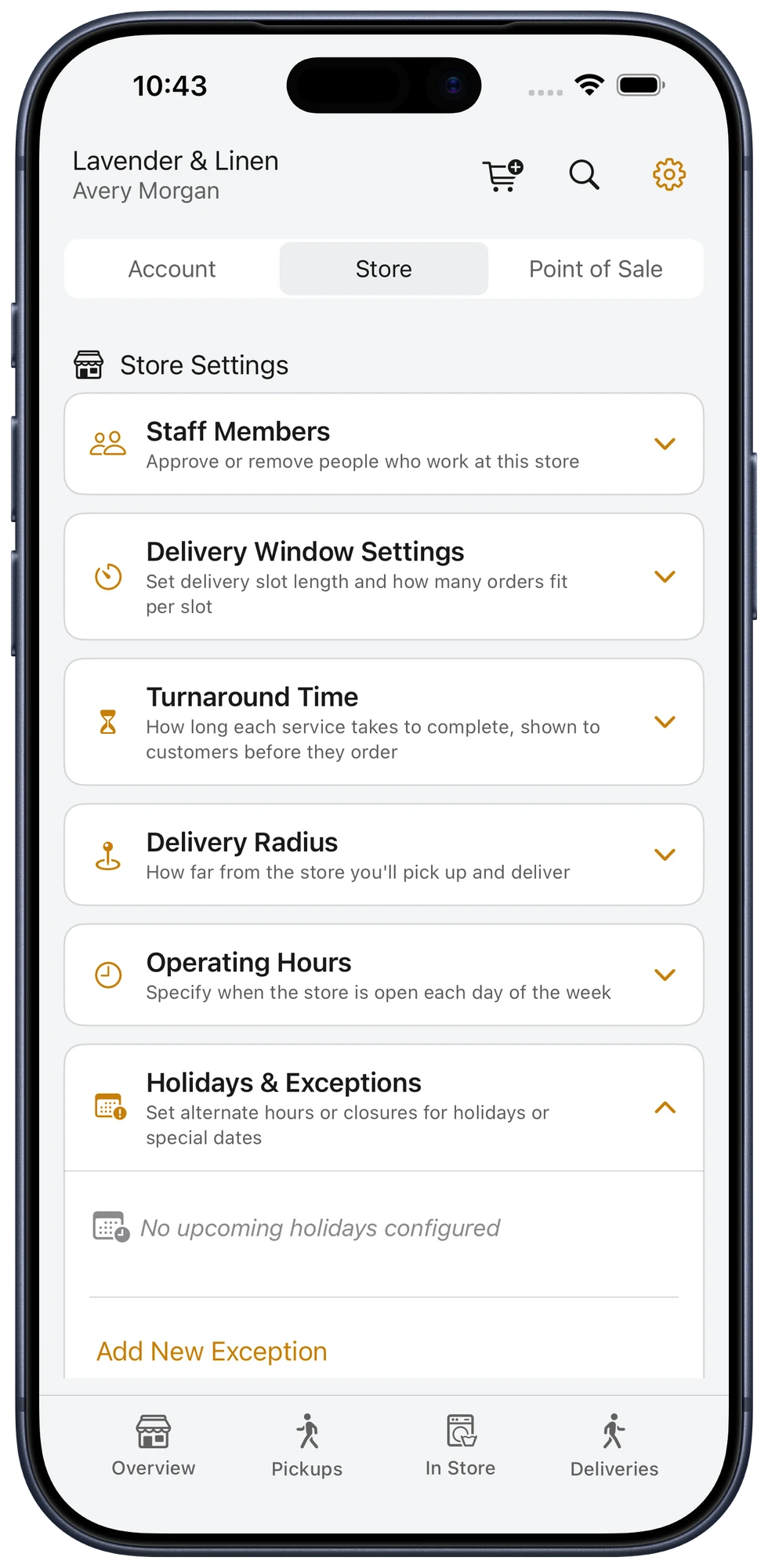 Holiday and exception controls in Bubblē Vendor