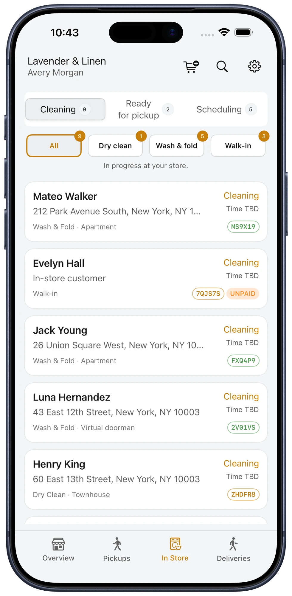 In-store cleaning queue in Bubblē Vendor