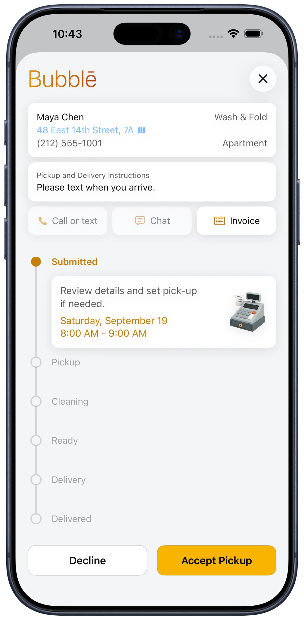 Order workflow detail in Bubblē Vendor
